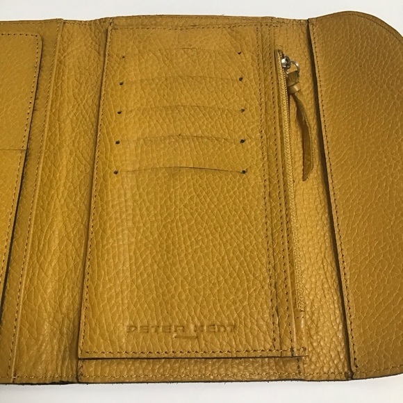 Peter Kent Pebbled Leather Clutch Wallet Yellow Gold Snap Close Zip Buenos Aires - Picture 10 of 16